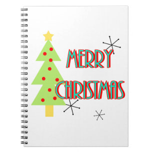 Carnet joyeux noël arbre moderne milieu du siècle rouge b