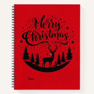 Carnet Joyeux Noël classique Cerfs et Arbre Design Art