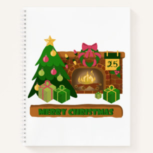 Carnet Joyeux Noël près de la cheminée bonfire xmas arbre