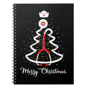 Carnet Joyeux Noël Stethoscope Infirmière sapin de Noël X