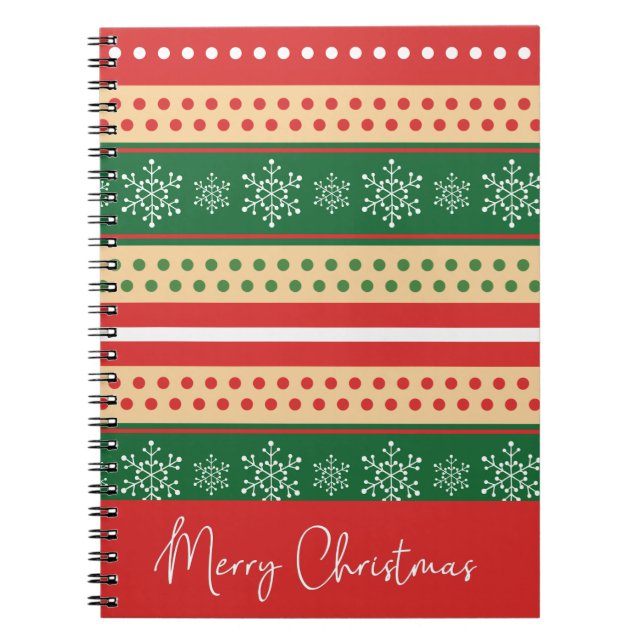 Carnet Joyeux Noël vert rouge moderne - Flocon de neige P (Devant)