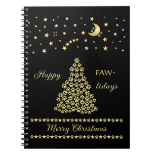 Carnet Joyeux Pawlidays, Or brillant Paw sapin de Noël