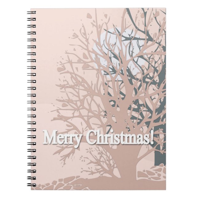 Carnet Joyeux sapin silhouette de Noël en bei rose vif (Devant)