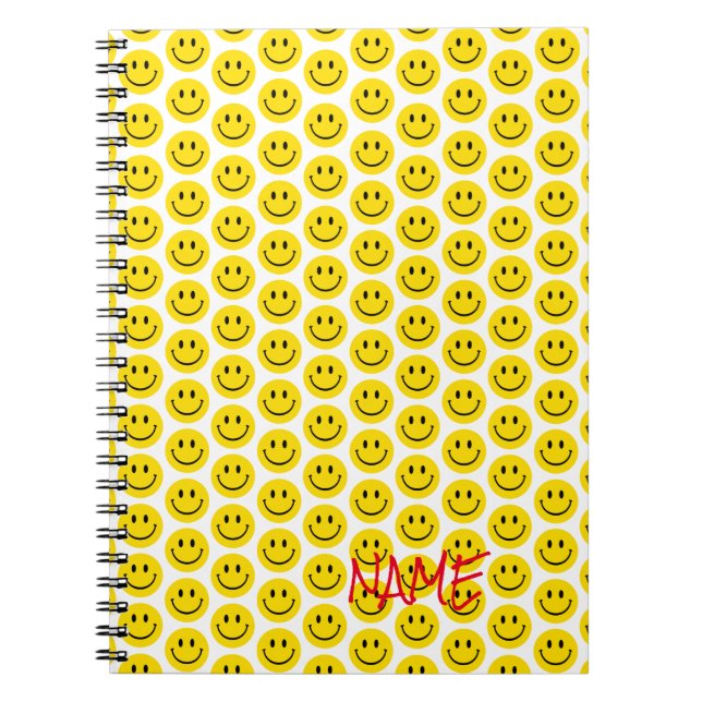 Carnet Joyeux Sourire Face Jaune Noir Blanc Rouge Nom Not (Devant)