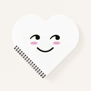 Carnet Joyeux visage souriant mignon blanc Cartoon Coeur
