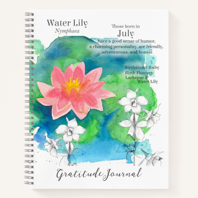 Carnet Juillet Anniversaire Nénuphar Larkspur Gratitude J (Devant)
