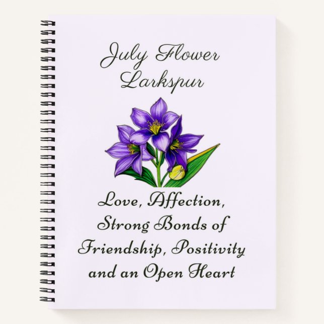 Carnet Juillet Mois de naissance Fleur Larkspur Floral Ar (Devant)