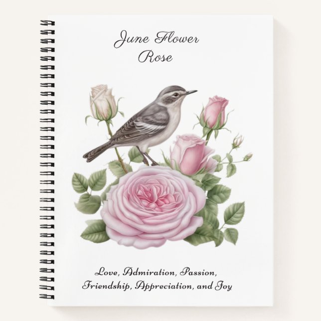 Carnet Juin Mois de naissance Fleur Rose Élégant Annivers (Devant)