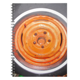 Carnet Junk Yard vintage Roue, orange noir et blanc