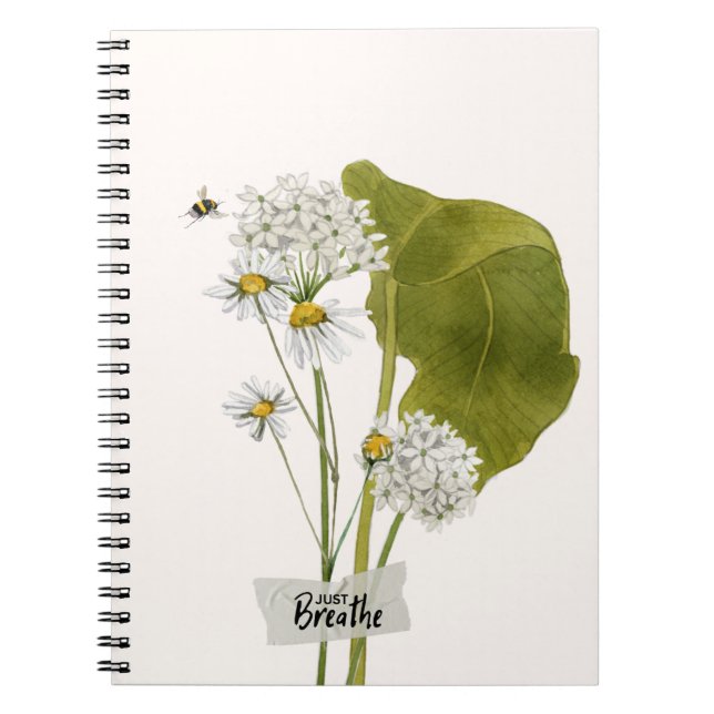Carnet "Just Breathe" a Simple Minimalist Daisy Notebook (Devant)