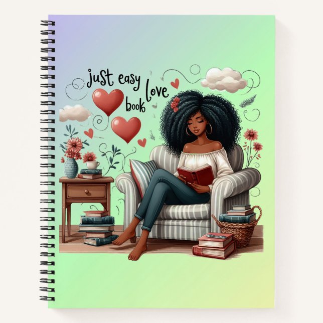 Carnet Just Easy Love Book, African American Girl Reading (Devant)
