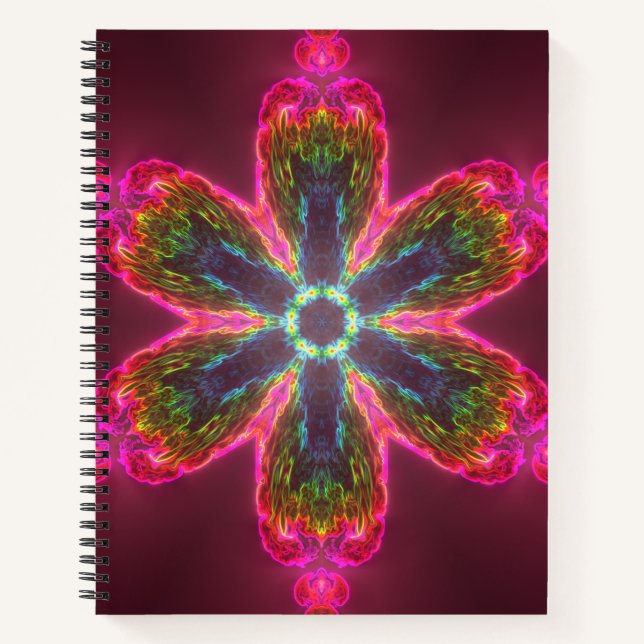Carnet Kaleidoscope psychédélique Fleur vert et rose (Devant)