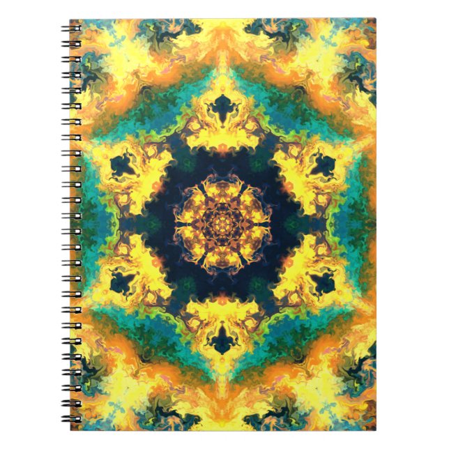 Carnet Kaleidoscope psychédélique jaune bleu et vert (Devant)