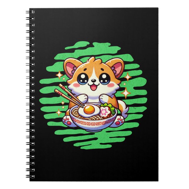 Carnet Kawaii Corgi manger bol de Ramen (Devant)