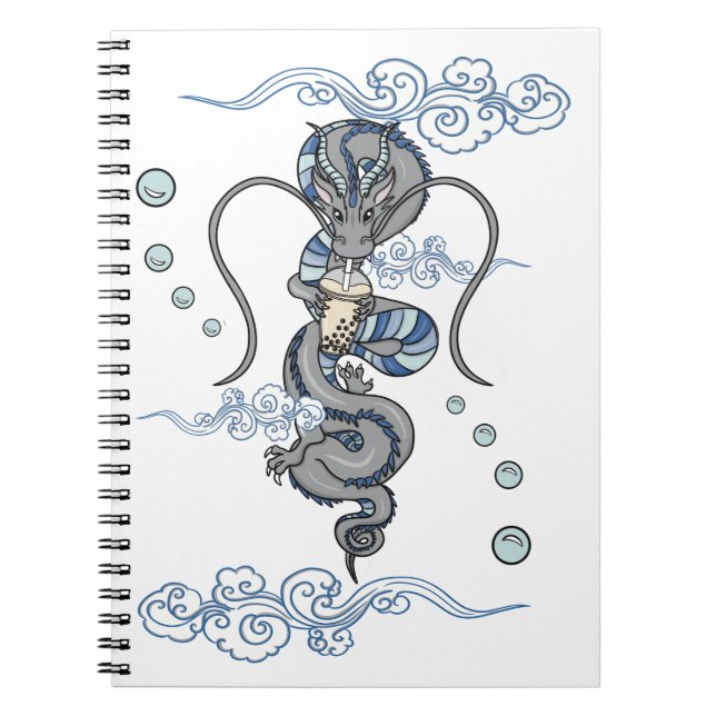 Carnet Kawaii Cute Japonais Dragon Lait Boba Tea Blue (Devant)