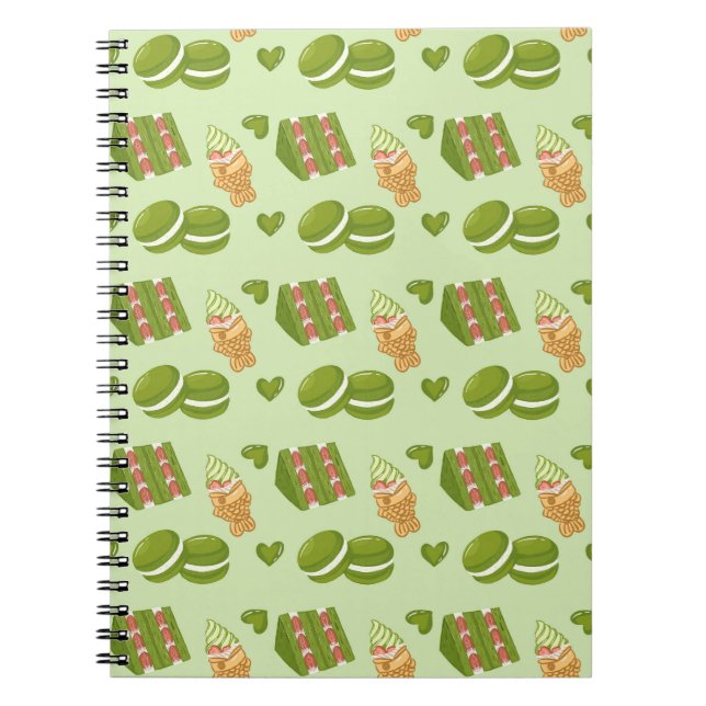 Carnet Kawaii Hand-Drawn Matcha Sweets Seamless Pattern (Devant)