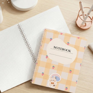 Carnet Kawaii Lapin Fraise Gingham Pastel