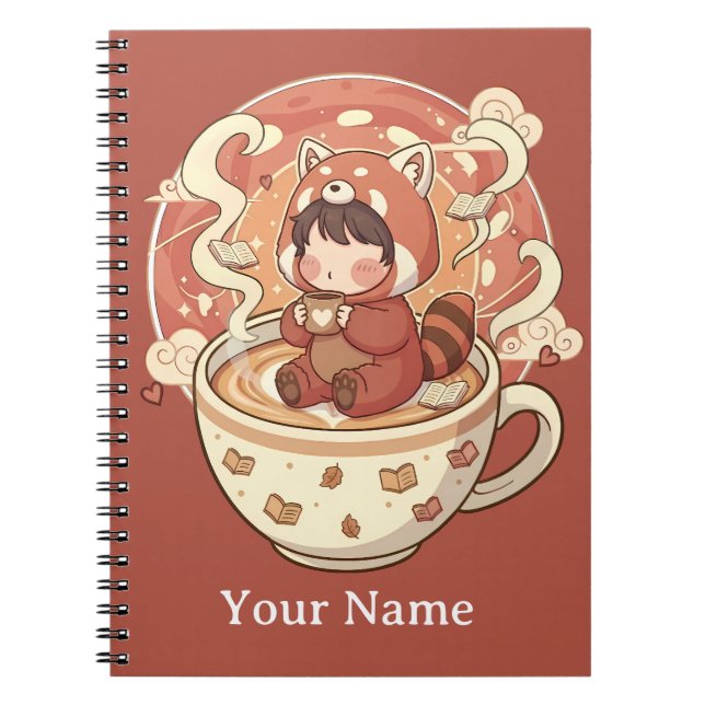 Carnet Kawaii Red Panda Coffee Study Spiral Notebook (Devant)