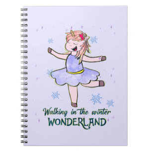 Carnet Kawaii Unicorn Marcher en hiver