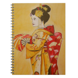 Carnet Kimono d'or Geisha aquarelle d'origine