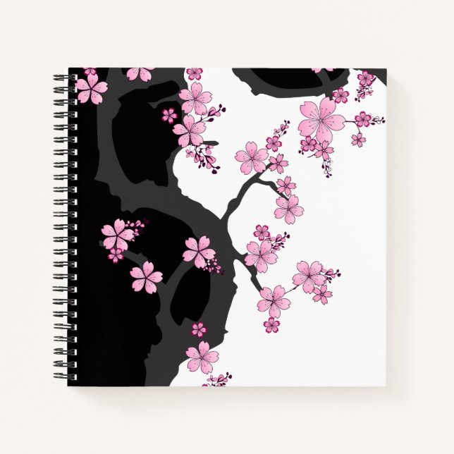 Carnet Kimono japonais Sakura noir et blanc (Devant)