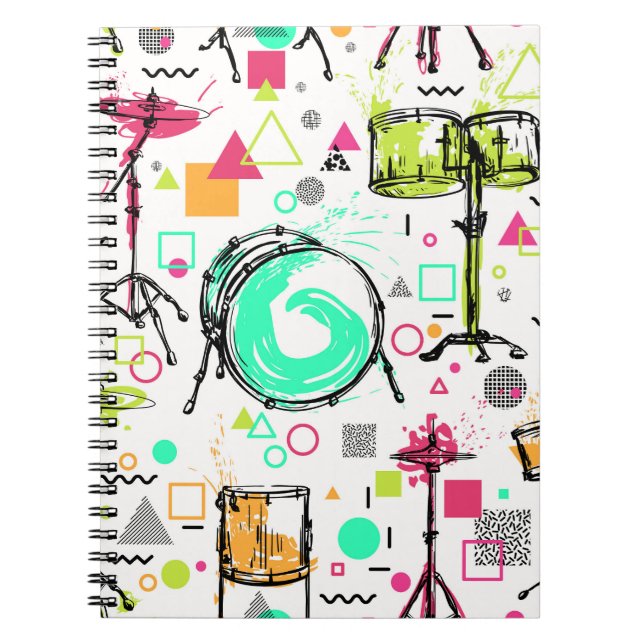 Carnet Kit Tambour : Aquarelle Memphis Retro. (Devant)