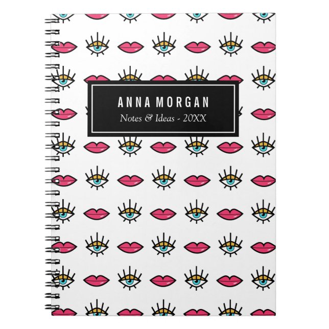 Carnet Kitschy Eyes & Lips Nom personnalisé (Devant)