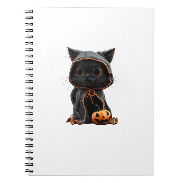 Carnet Kitten noir en Cap Citrouille - Halloween Design (Devant)