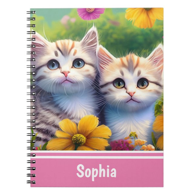 Carnet Kittens dans une prairie fleurie mûre Nom personna (Devant)