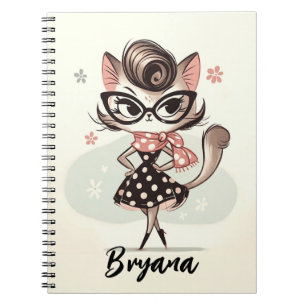 Carnet Kitty Féminin Rétro Vintage Avec Lunettes De Chat