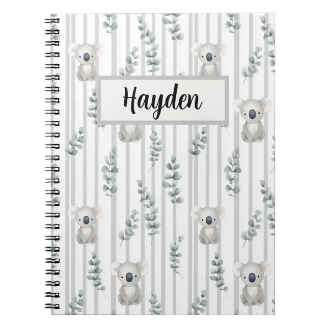 Carnet Koala et rayures grises  (Devant)