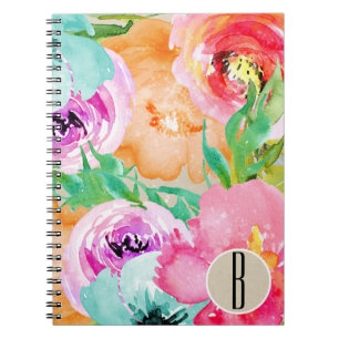 Carnet Kraft Aquarelle Florale Colorée Moderne Lumineuse