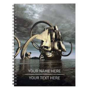 Carnet Kraken. Pieuvre géante faisant couler un navire pi