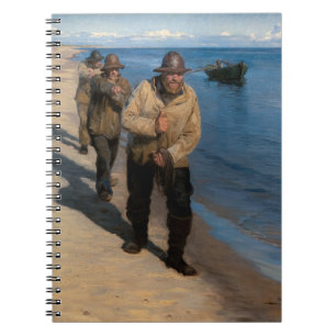 Carnet Kroyer - Trois pêcheurs tirant un bateau