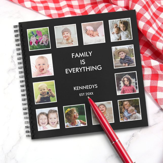 Carnet La famille est tout 12 Collage de photos Nom de la (Create Your Own 12 Photo Collage Frame Black Notebook)
