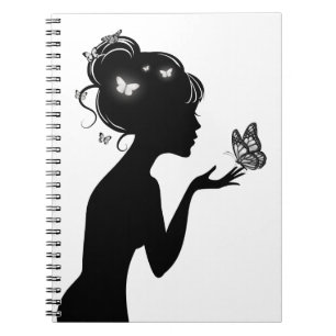 Carnet La femme aux papillons noir argenté
