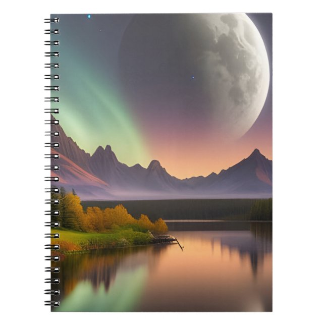 Carnet La lune sur le paysage de montagne (Devant)