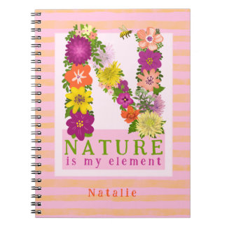 Carnet La nature est mon Élément fleuri vert rose orange 
