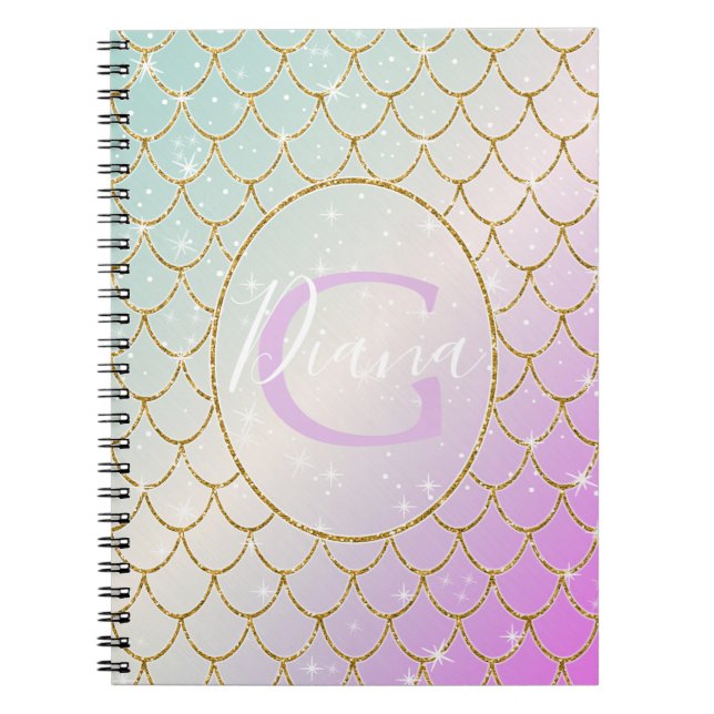 Carnet La Petite Sirène. balance d'or sur rose, turqu (Devant)