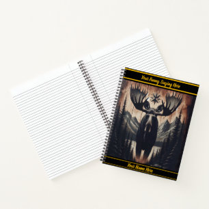 Carnet La sculpture mystique d'orignal sur bois foncé