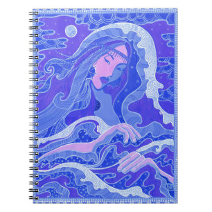 Carnet La vague, Sirène, Fille asiatique, bleu & rose