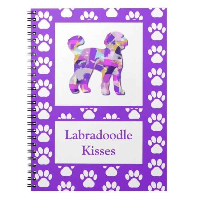 Carnet Labradoodé mignon chien Silhouette Paw Purple PY&B (Devant)