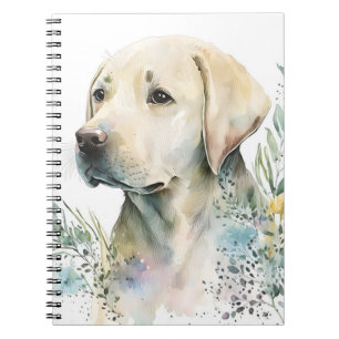 Carnet Labrador Retriever Golden à l'aquarelle et fleurs