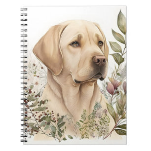 Carnet Labrador Retriever Golden et Fleurs à l'aquarelle