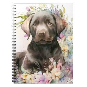 Carnet Labrador Retriever marron et fleurs à l'aquarelle