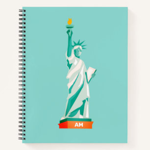 Carnet Lady Liberty et monogramme sur sarcelle clair