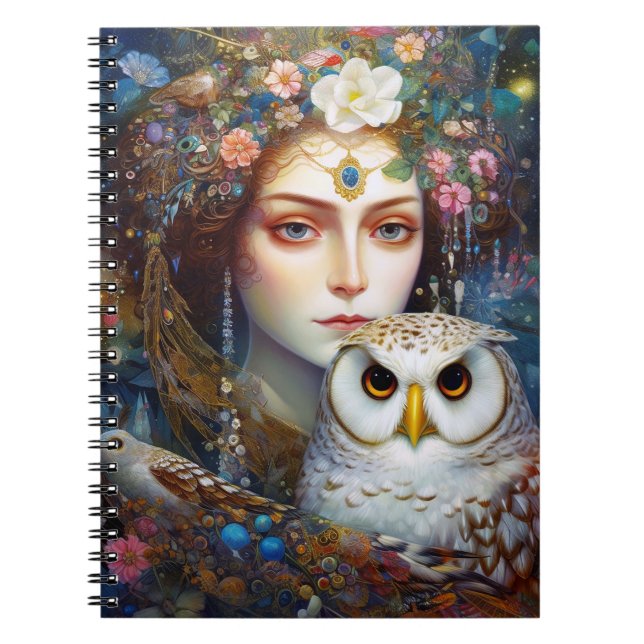 Carnet Lady With Owl Surreal Imaginaire Art (Devant)