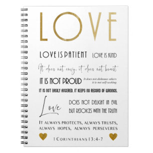 Carnet L'amour est patient BIble verse Typographie Gold C