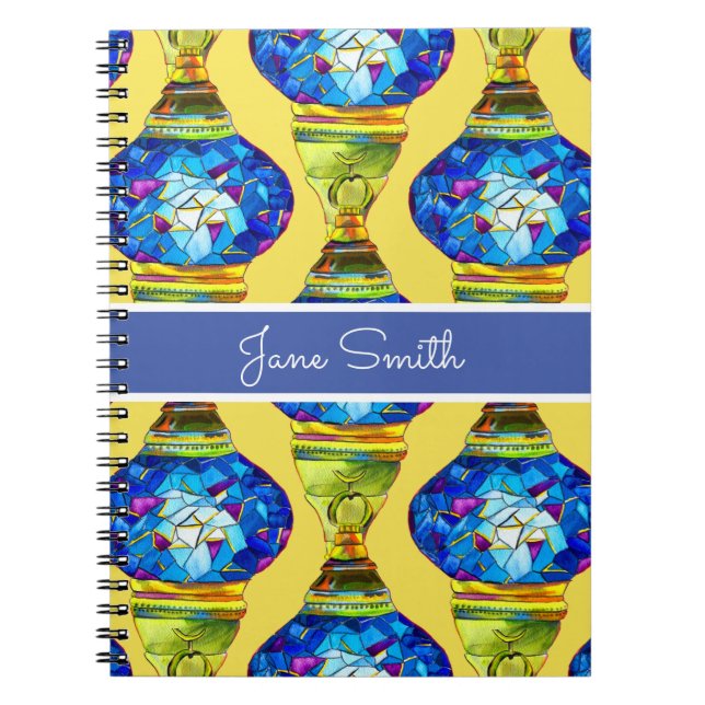 Carnet Lampes turques mosaïque bleue aquarelle art (Devant)
