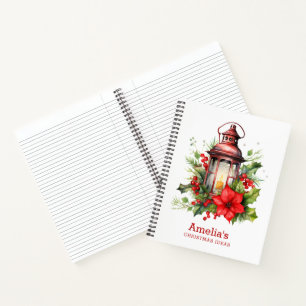 Carnet Lanterne rouge de Noël Poinsettia et pin